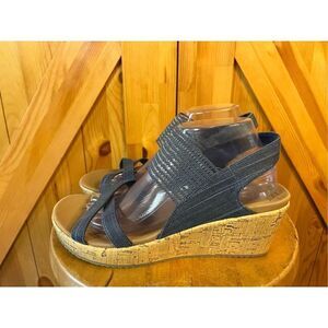 Skechers Shoes Womens 10 Luxe Foam Cork Wedge Heels Sling Back Sandals Blue